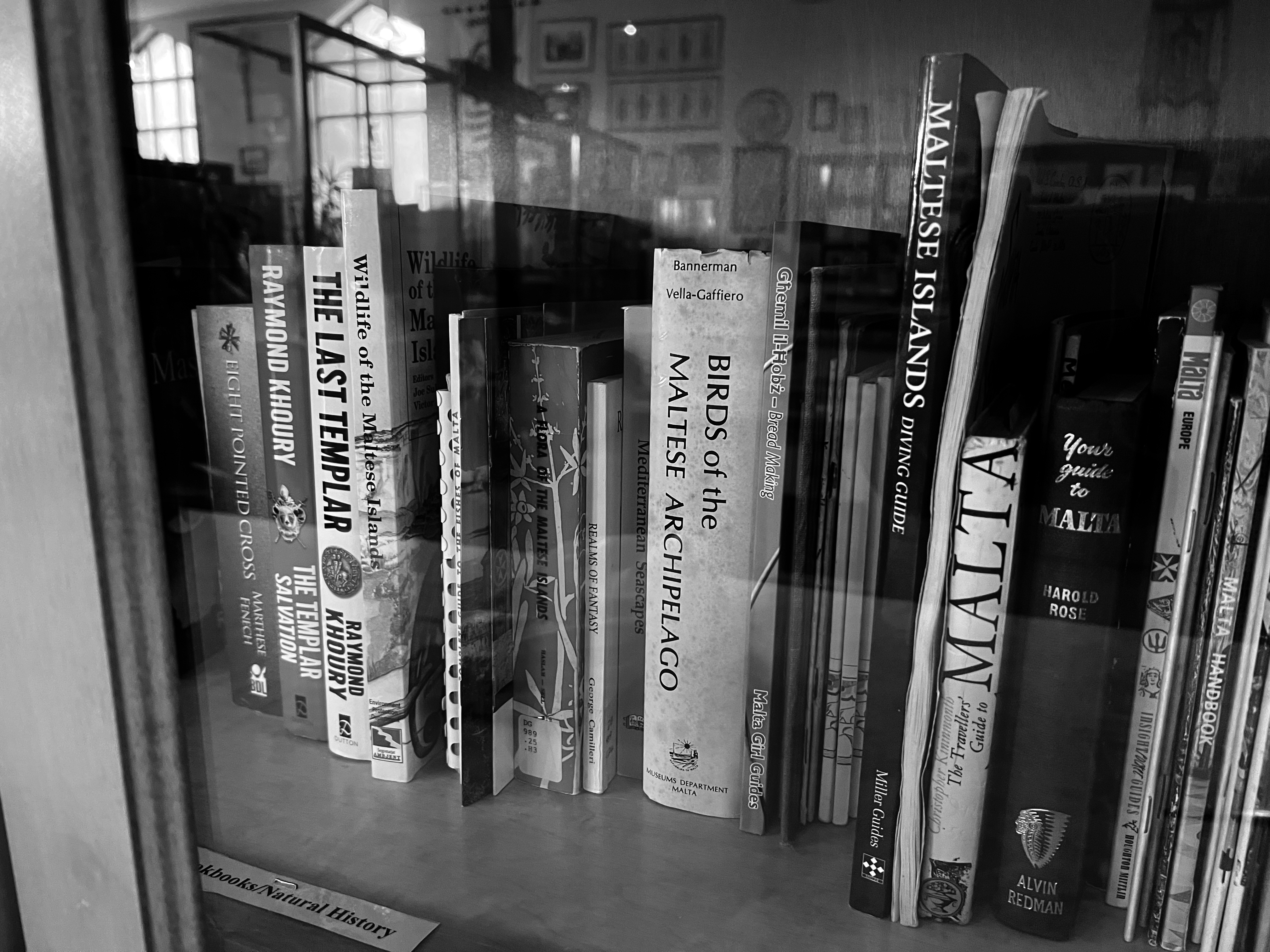 Maltese history books on the shelves at the Maltese-Canadian Museum